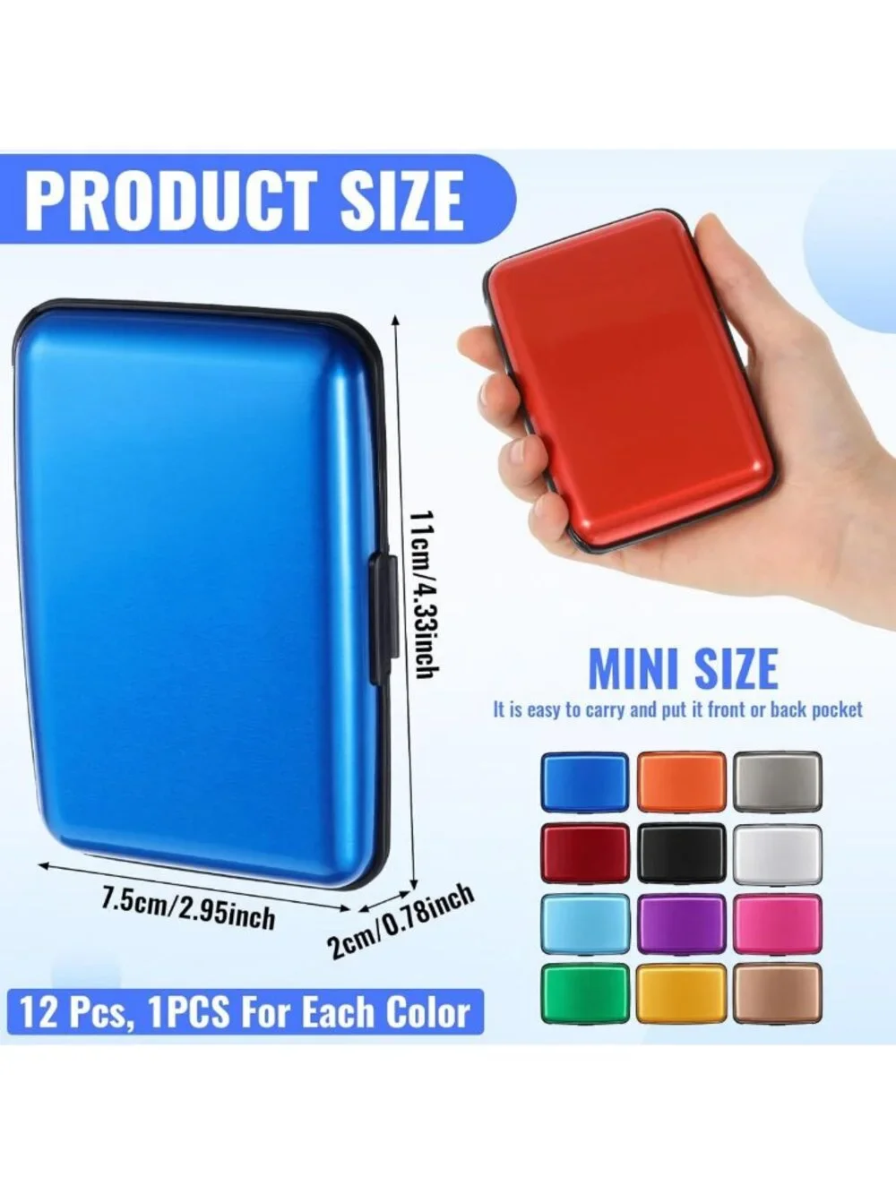 12 Pcs Slim RFID Blocking Aluminum Wallets | Mini Metal Credit Card Holders